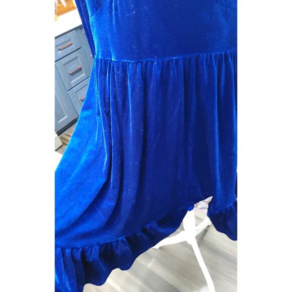 NWT Velvet sapphire blue tiered midi holiday dress elegant balloon sleeve sz L - Picture 4 of 11